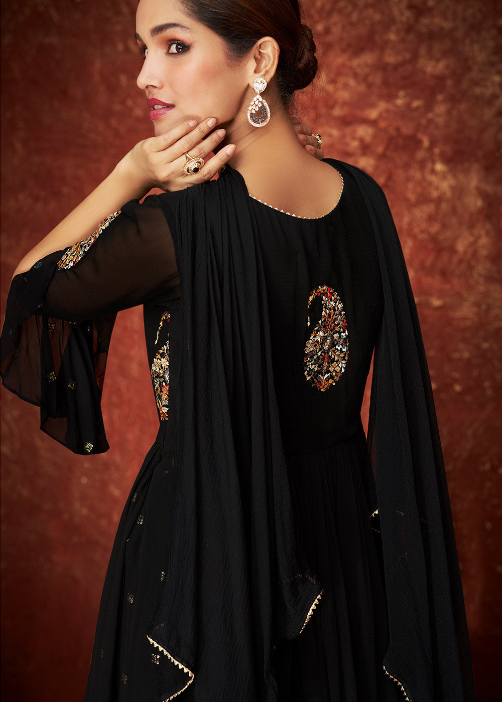 Jade Black Embroidered Georgette Designer Plazzo Suit