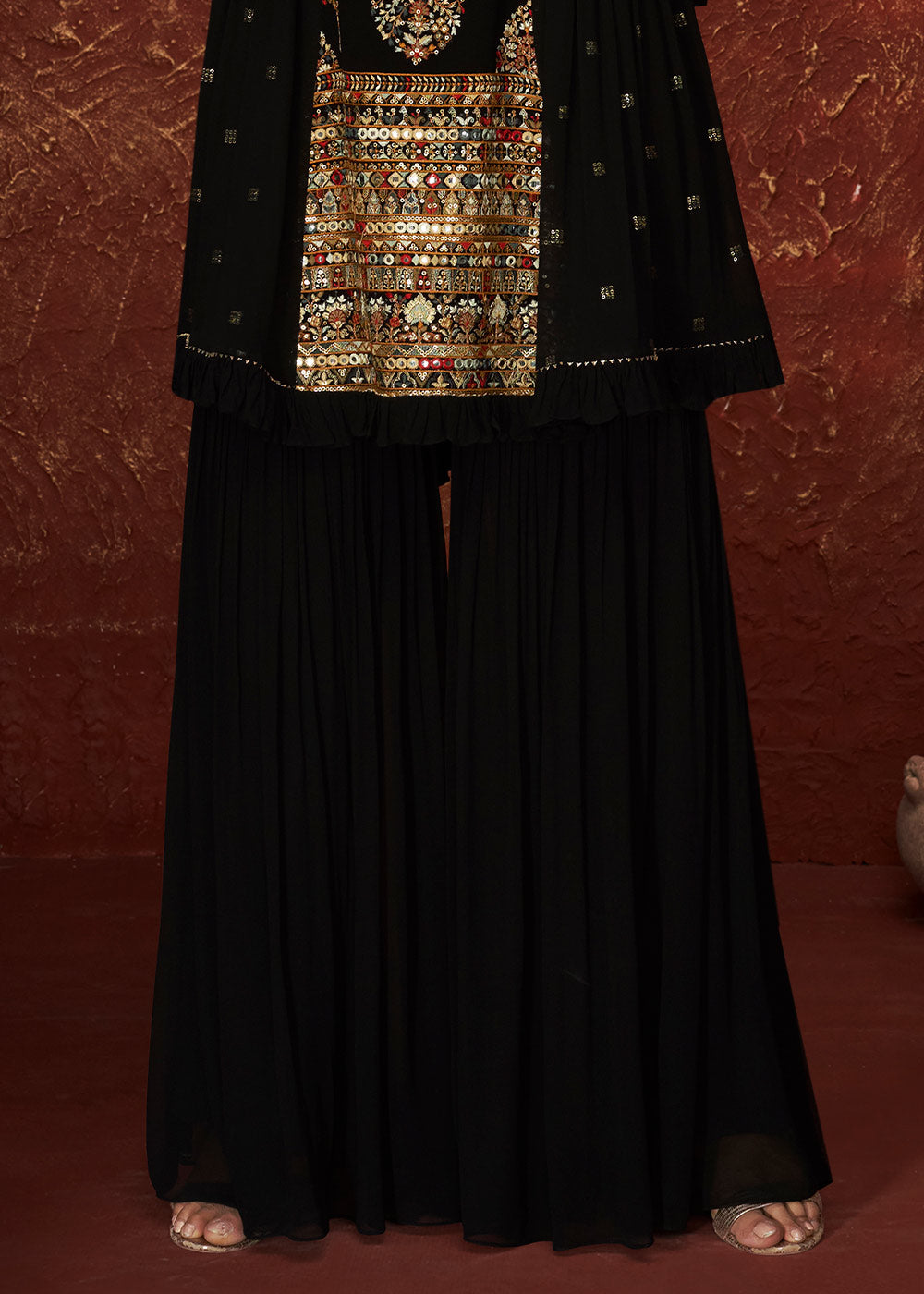 Jade Black Embroidered Georgette Designer Plazzo Suit