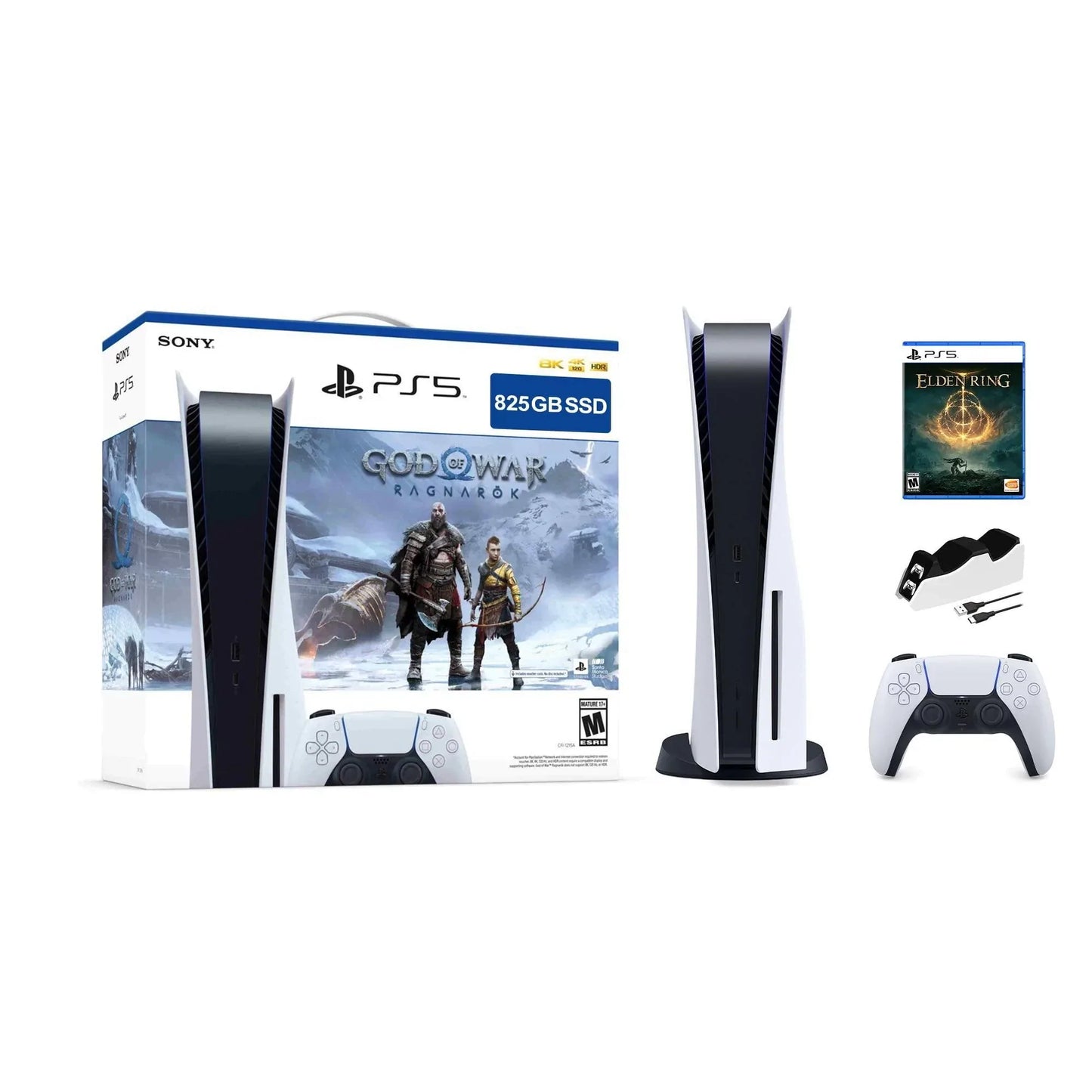 Play Station 5 Disc Edition God of War Ragnarok Bundle with Elden Ring and Mytrix Controller Charger