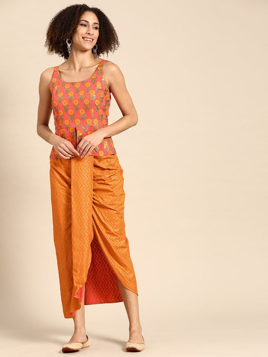 Dhoti Skirt with Long peplum top