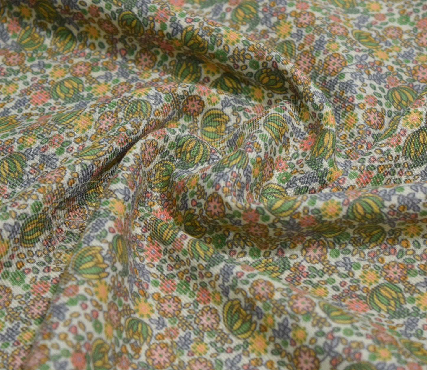 Small Floral Pattern Digital Printed Pure Pashmina Fabric Available in Pink , Green , Grey and Yellow