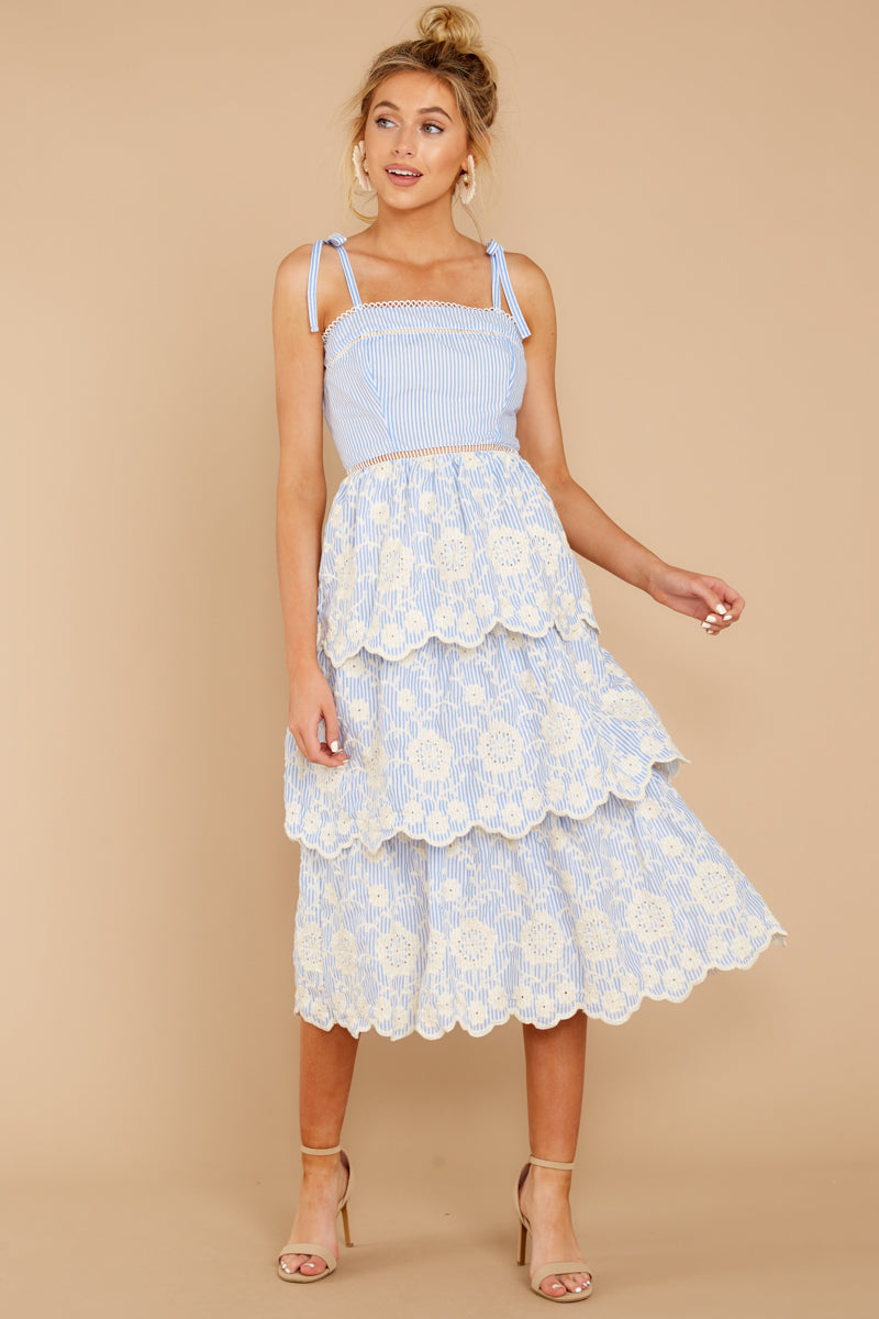 See It Go Light Blue Eyelet Midi Dress