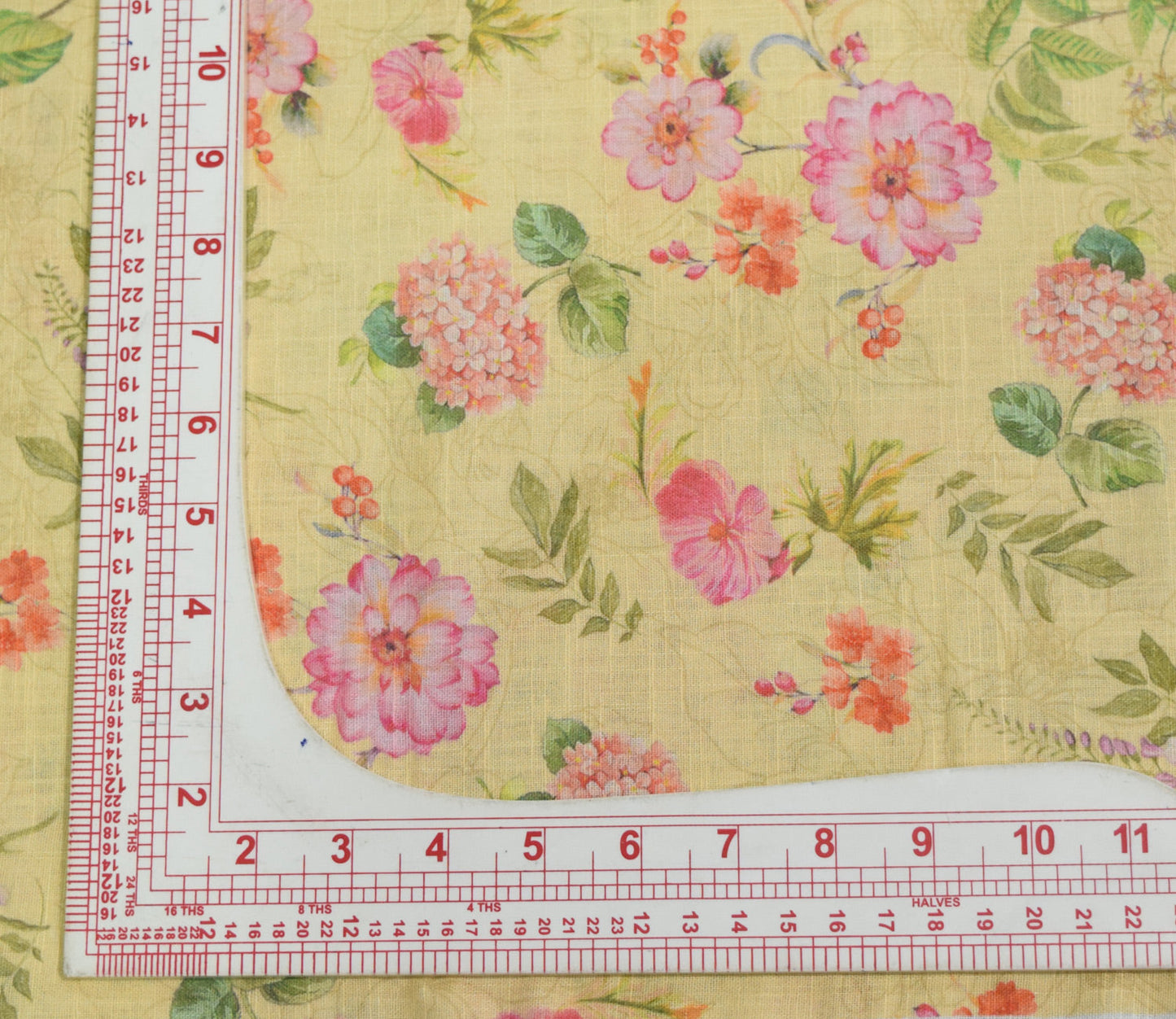 Floral Pattern Digital Printed Cotton Slub Fabric Available in Yellow , Cream , Green and Lilac