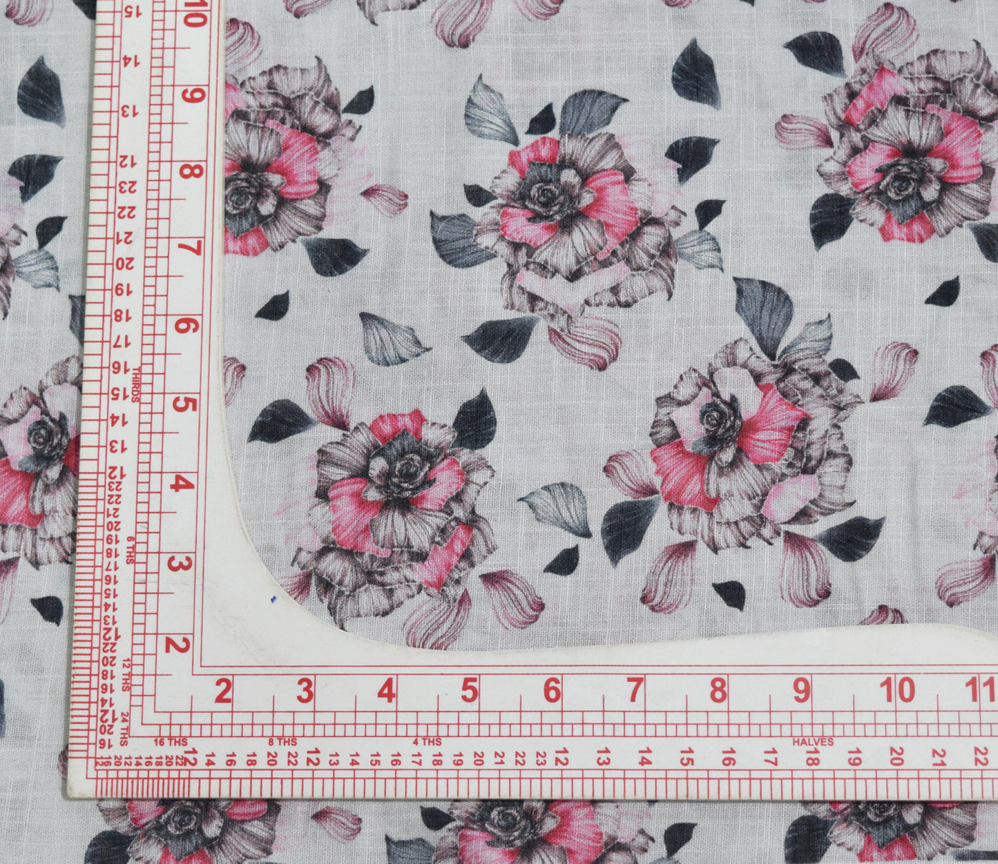 Floral Pattern Digital Printed Cotton Slub Fabric Available in Beige , Pink and Grey