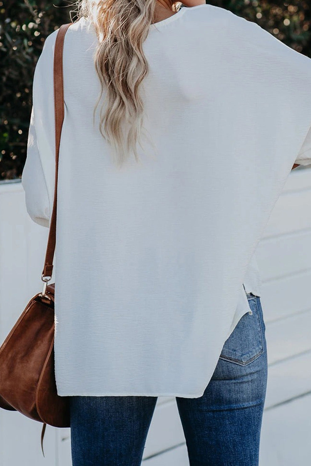 V-Neck Slit High-Low Blouse