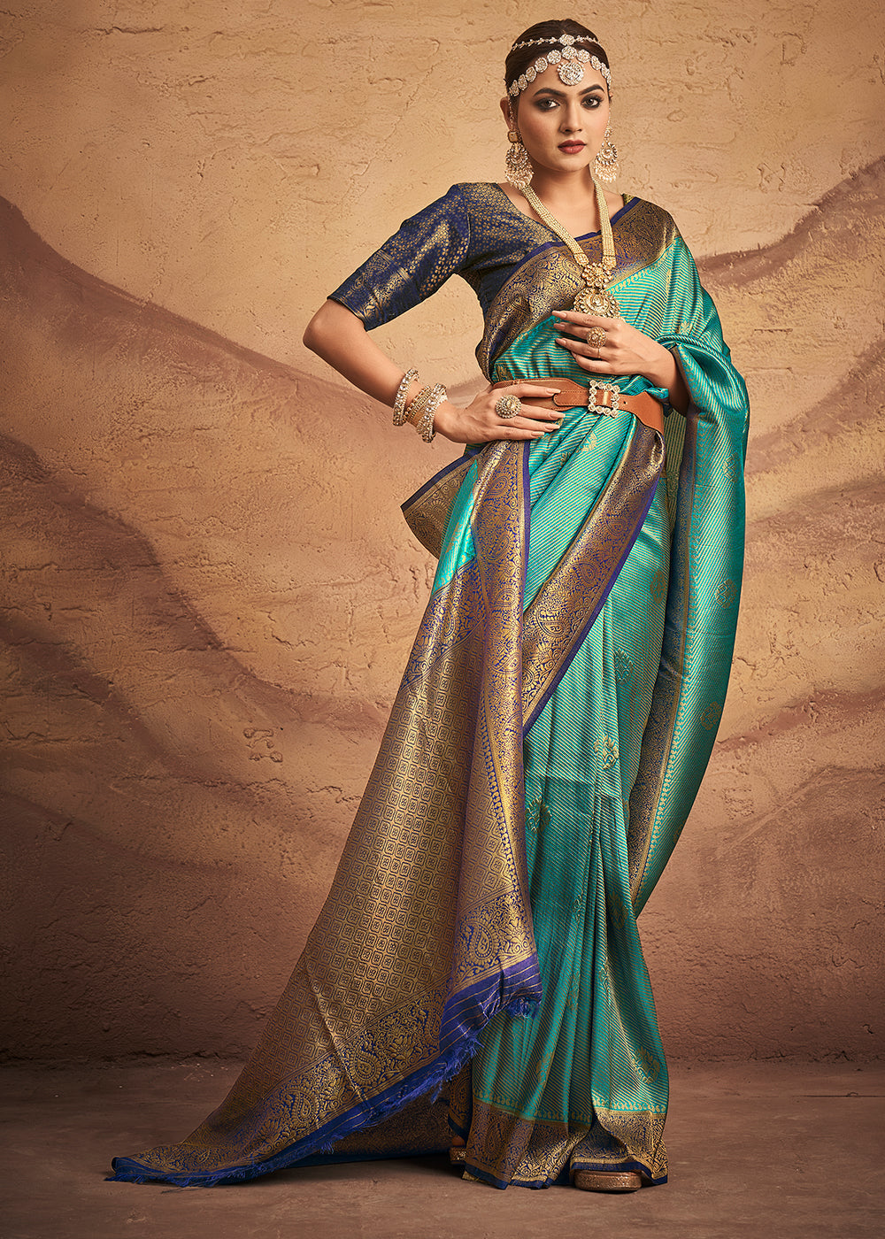 Shades Of Green Zari Woven Silk Saree