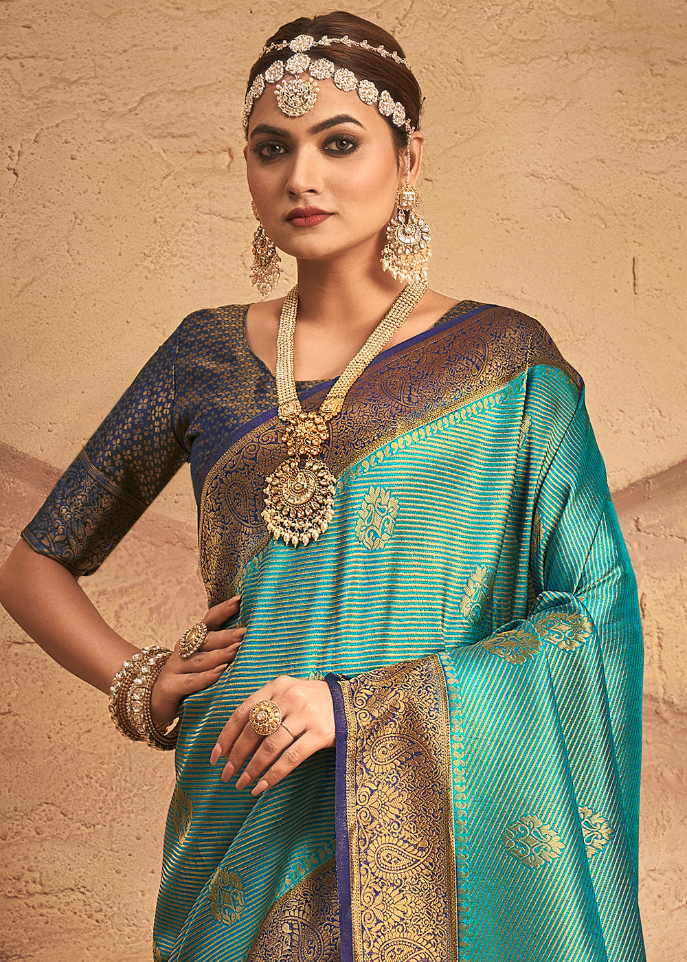 Shades Of Green Zari Woven Silk Saree