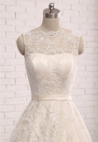 A-line Bateau Neck Lace Wedding Dress,21121002