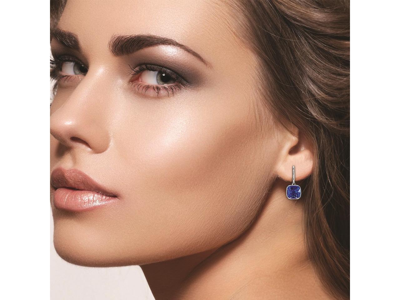 4.00 CTW Cushion Shaped Created Sapphire Drop Earrings in .925 Solid Sterling Silver (2 Pack)