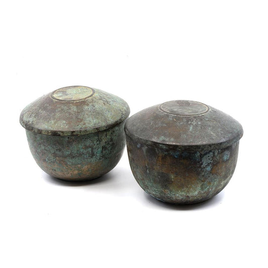 A Pair of Tang Dynasty Bronze Lidded Bowls, ca. 618 - 906 CE