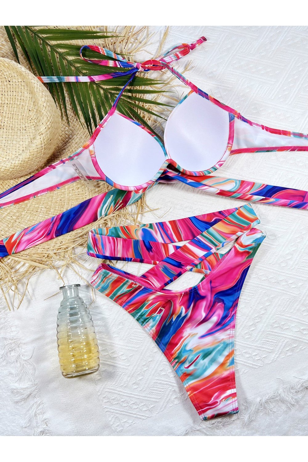 Abstract Print Halter Neck Crisscross Bikini Set