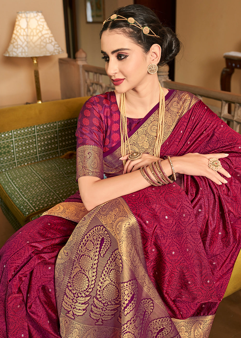 Magenta Pink Woven Two Tone Soft Silk Saree