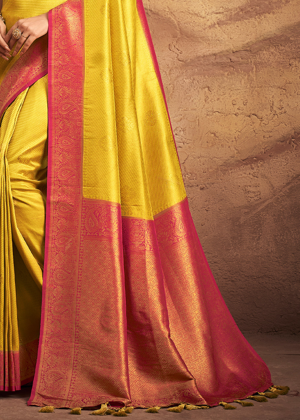 Titanium Yellow Zari Woven Silk Saree