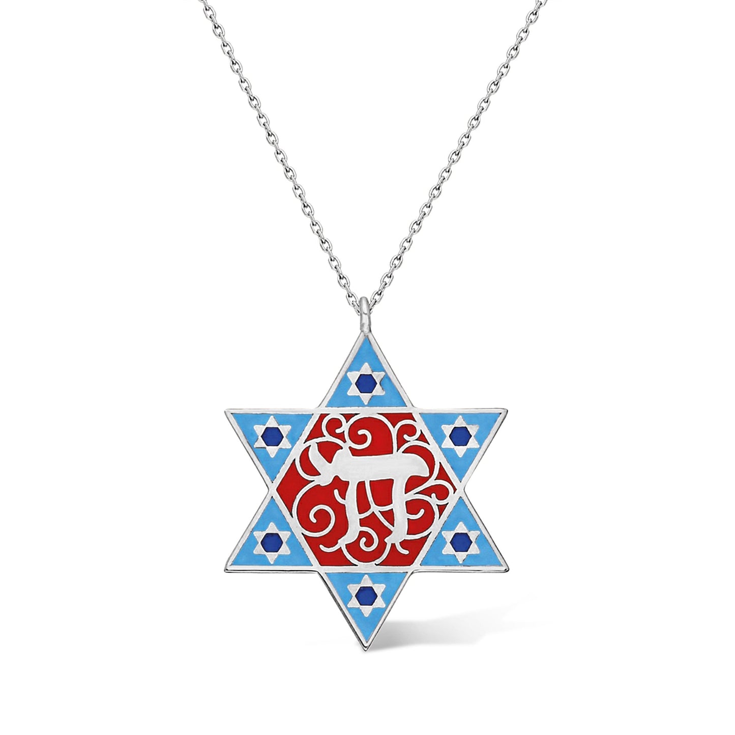 Colorful Jewish Star and Chai Hebrew Necklace
