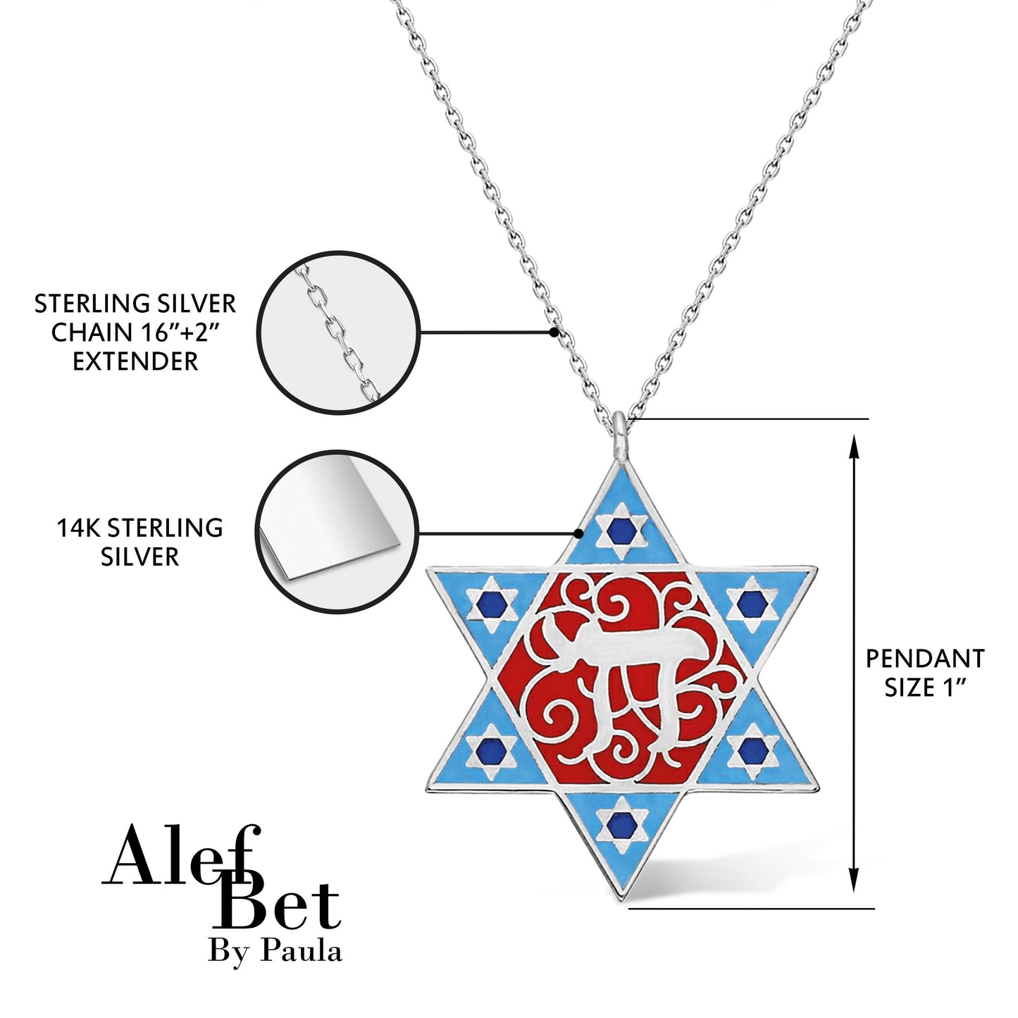 Colorful Jewish Star and Chai Hebrew Necklace