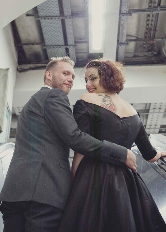 Black Off Shoulders Vintage Style Short Wedding Dress with Sleeves for Older Brides,20111554