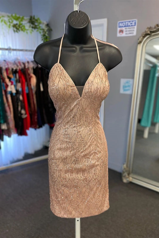 Bling Champagne Sheath Homecoming Dress