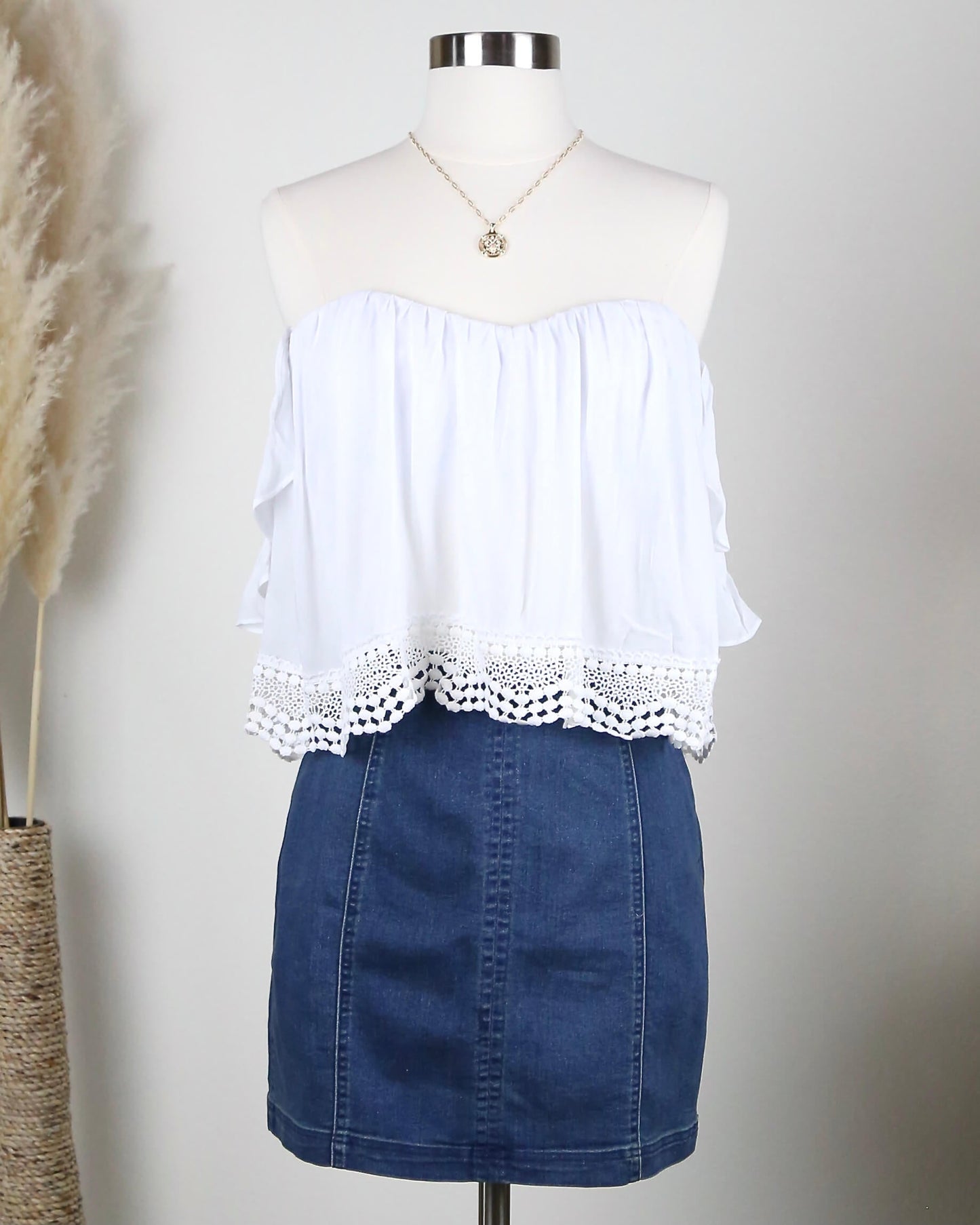 Boho Chic Off The Shoulder Crop Top With Lace Trim in More Colors