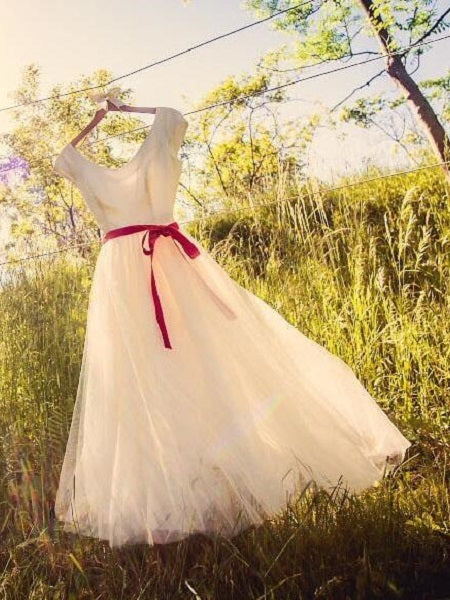 Cap Sleeved Short Country Style Wedding Dress, 50s Style Tea Length Wedding Dress,20110947