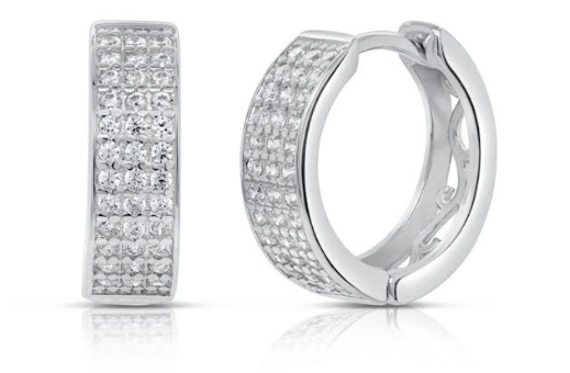 Huggie Hoop Three-Row Design Earrings in .925 Sterling Silver, Created Moissanite