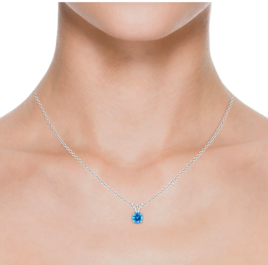 2.00ctw Round Swiss Blue Topaz Solitaire Pendant In 14K Gold Setting