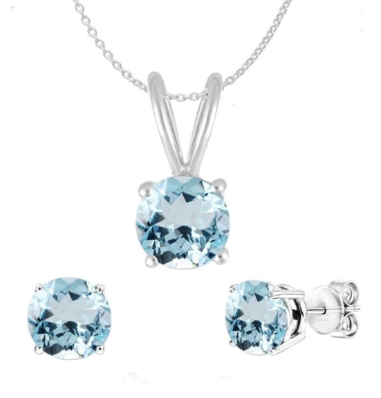 3.40 CTW Sky Blue Aquamarine Earring & Pendant Set in Sterling Silver