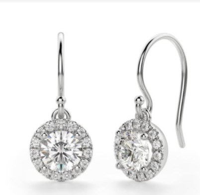 Glamorous 2.78 CTW Created Moissanite Halo Drop Earrings in 14K White Gold Plate