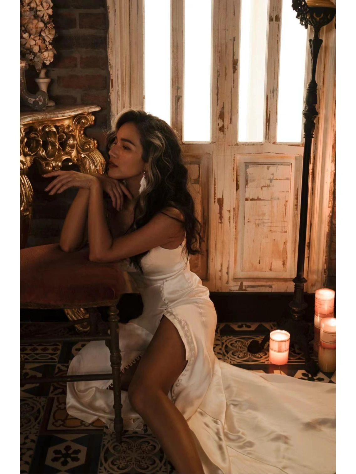 Casual Silk Boho Wedding Dress with Side Slit