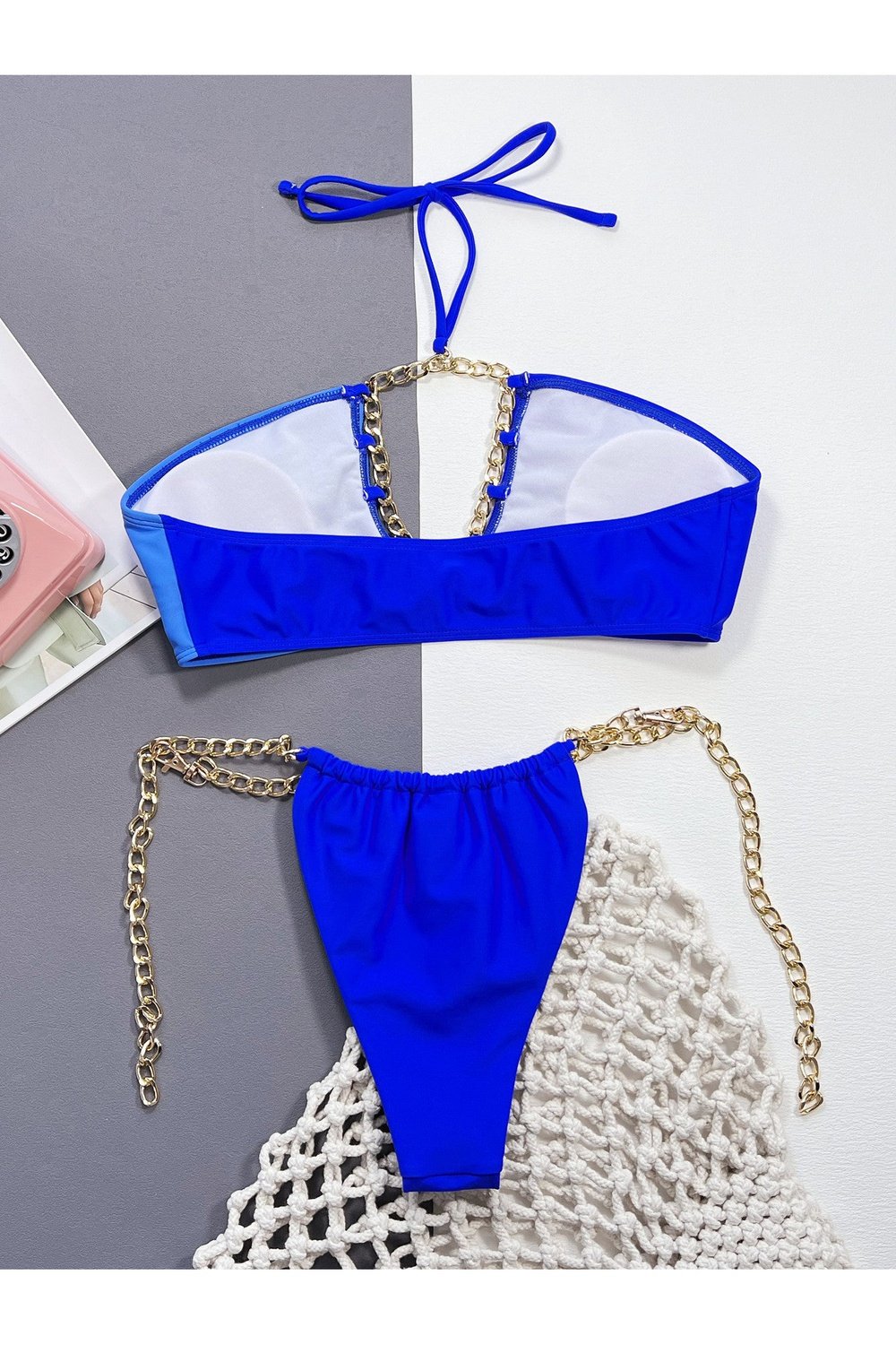 Chain Detail Halter Neck Bikini Set
