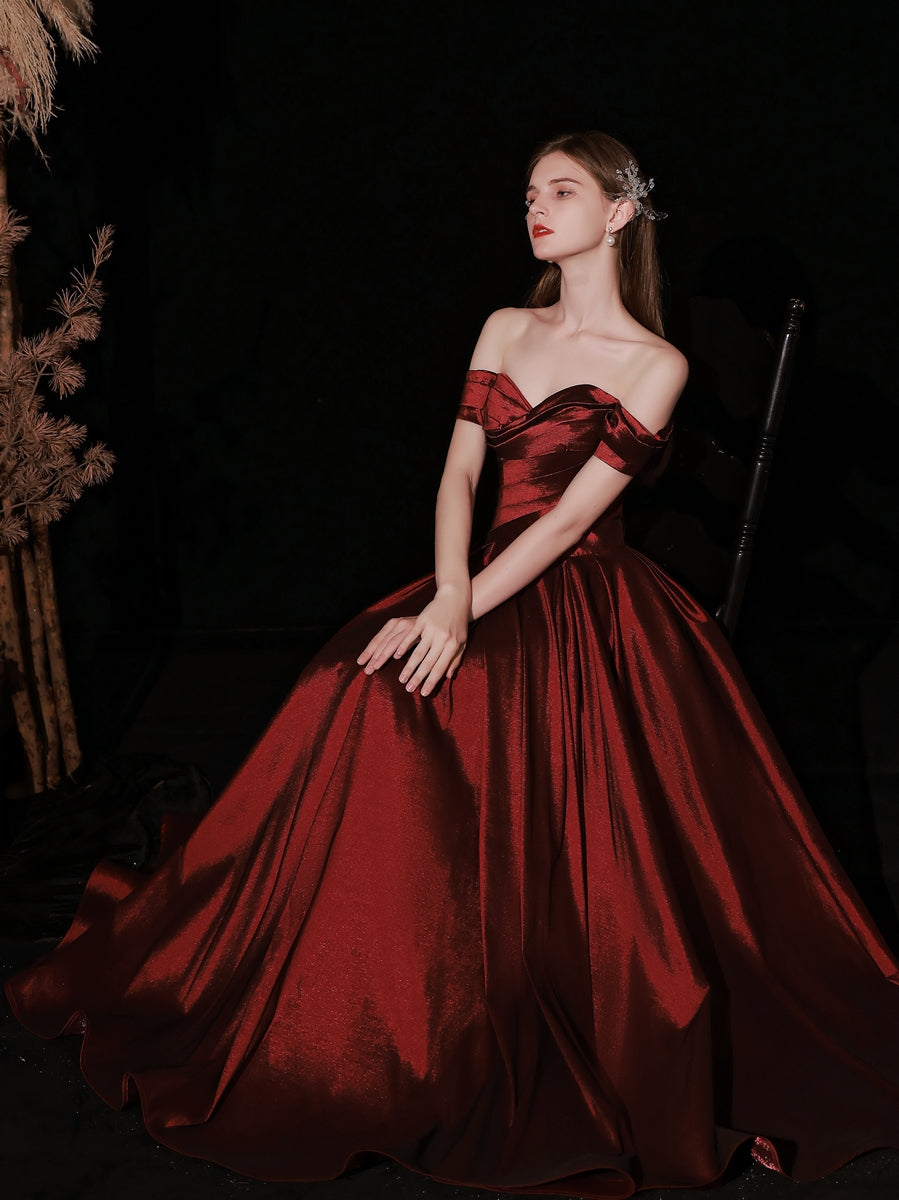 Classy Off The Shoulder Long Maroon Prom Dress