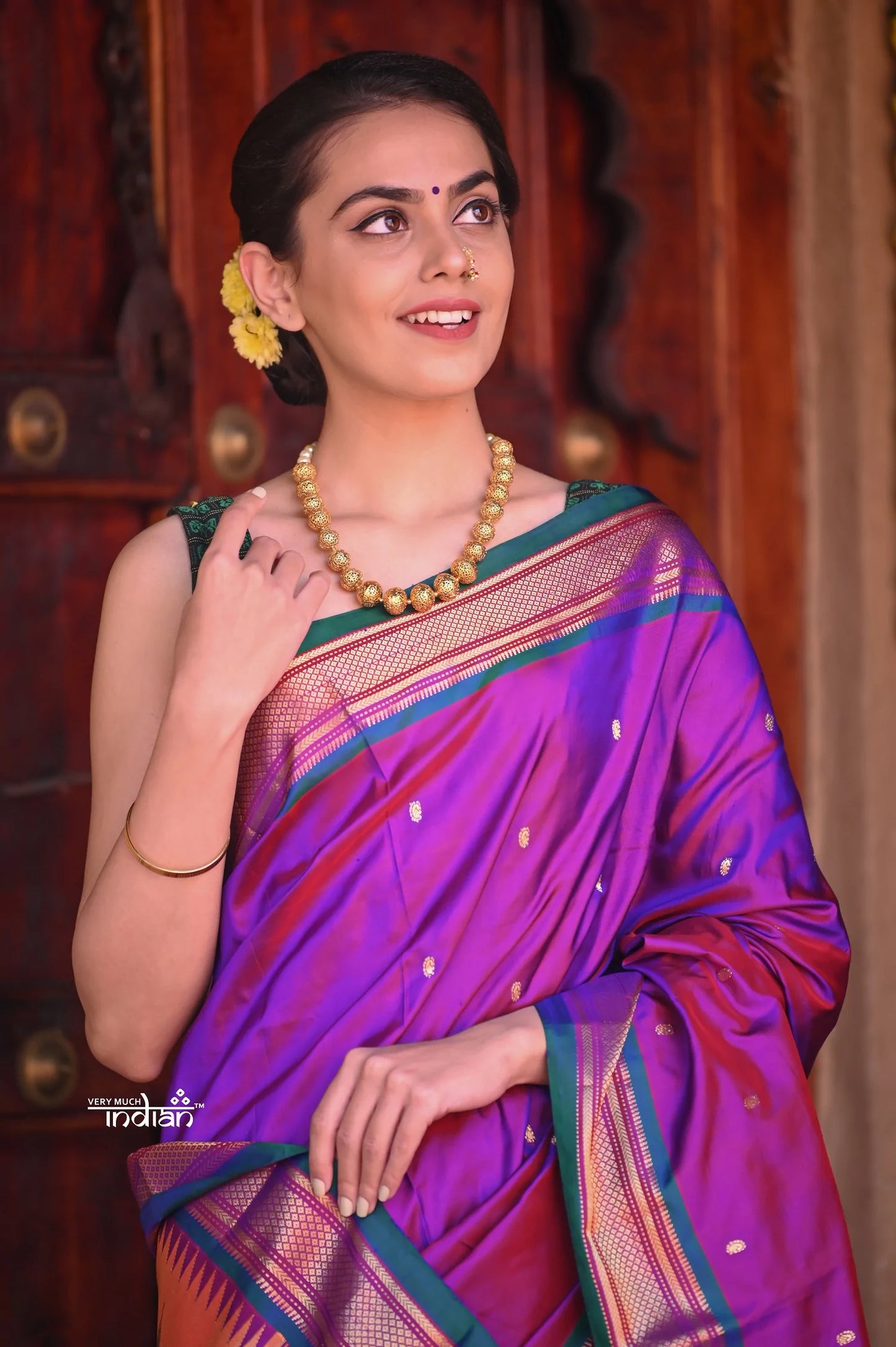 Raaga Heritage - Traditional Handloom Pure Silk Wine Paithani with Peacocks Pallu