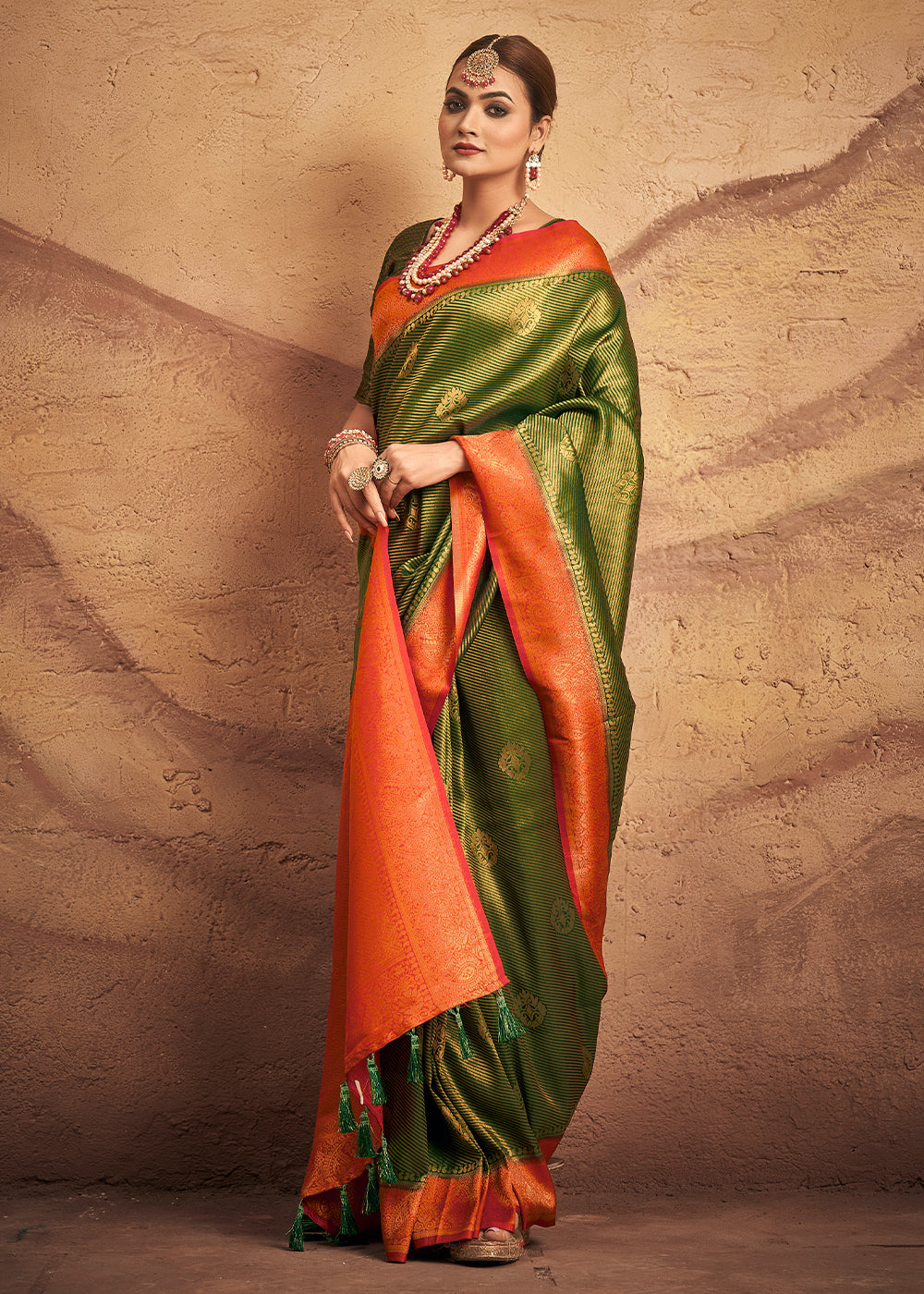 Moss Green Zari Woven Silk Saree