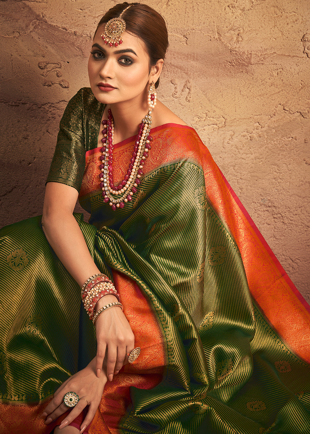 Moss Green Zari Woven Silk Saree