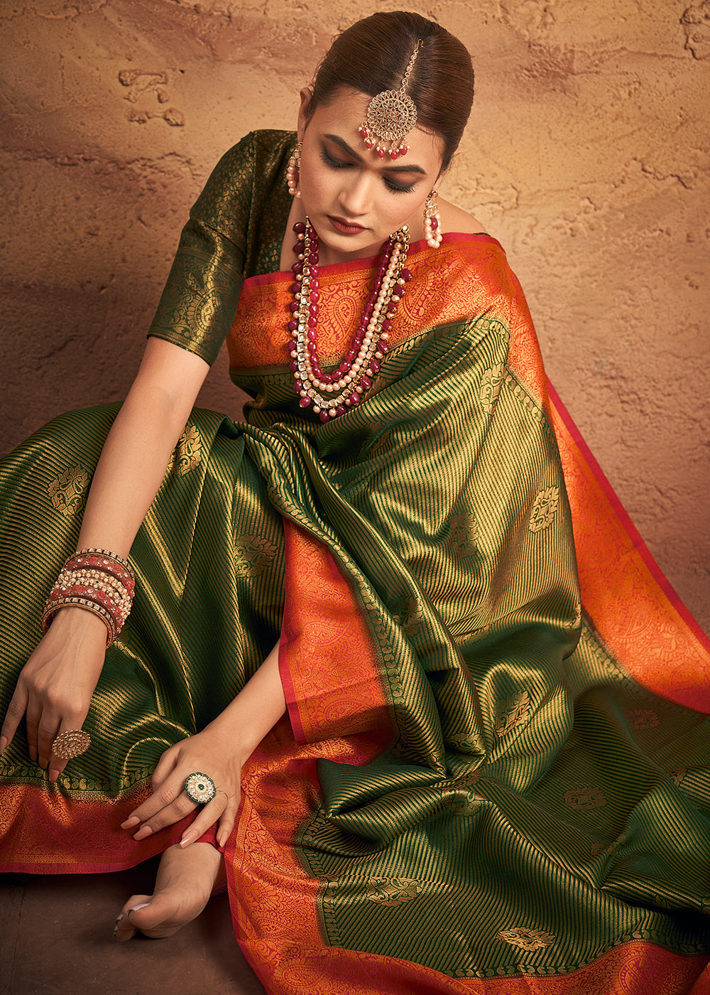 Moss Green Zari Woven Silk Saree