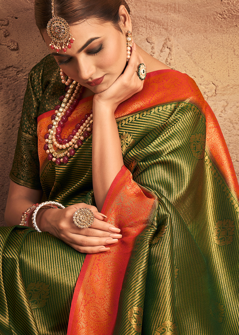 Moss Green Zari Woven Silk Saree