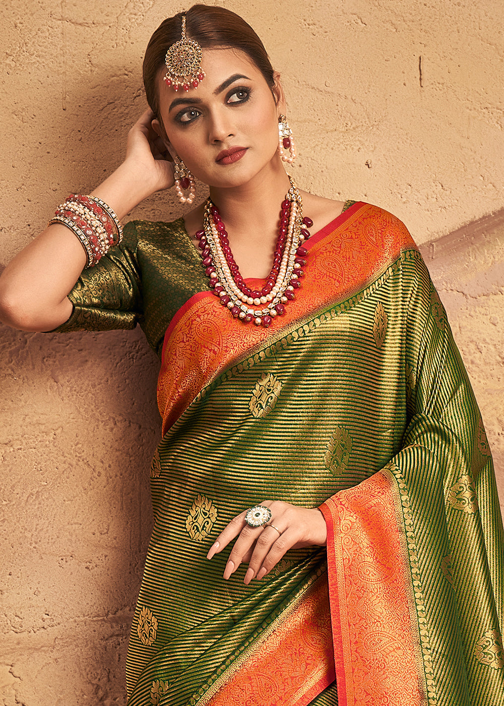 Moss Green Zari Woven Silk Saree