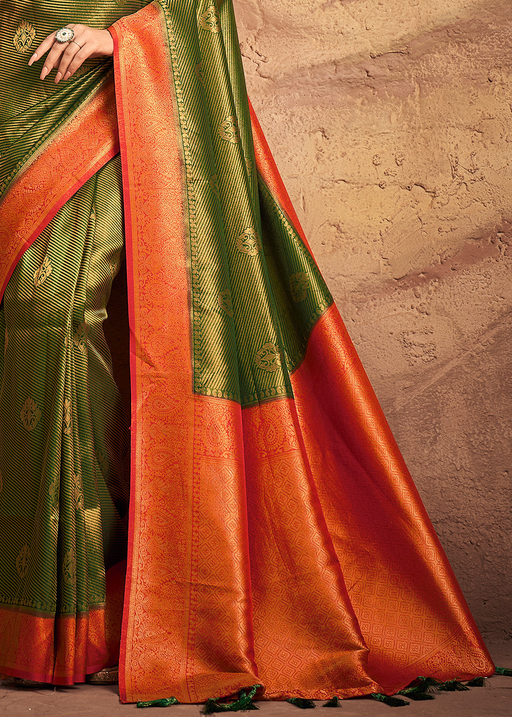 Moss Green Zari Woven Silk Saree