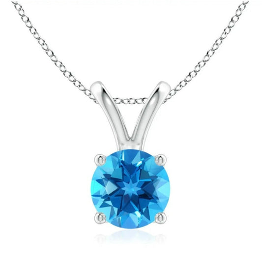 2.00ctw Round Swiss Blue Topaz Solitaire Pendant In 14K Gold Setting