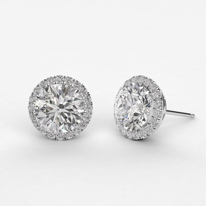 1.80 CTW Halo Moissanite Diamond Stud's In 14K White Gold Plate