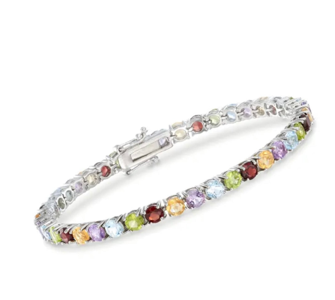 6.50ctw Multi-Gemstone Tennis Bracelet in Sterling Silver