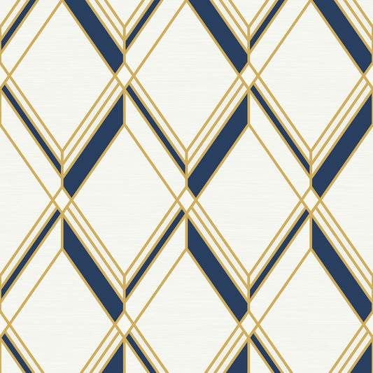 Brooklyn Diamond Metallic Gold & Navy Wallpaper from Deco 2 by Collins & Company