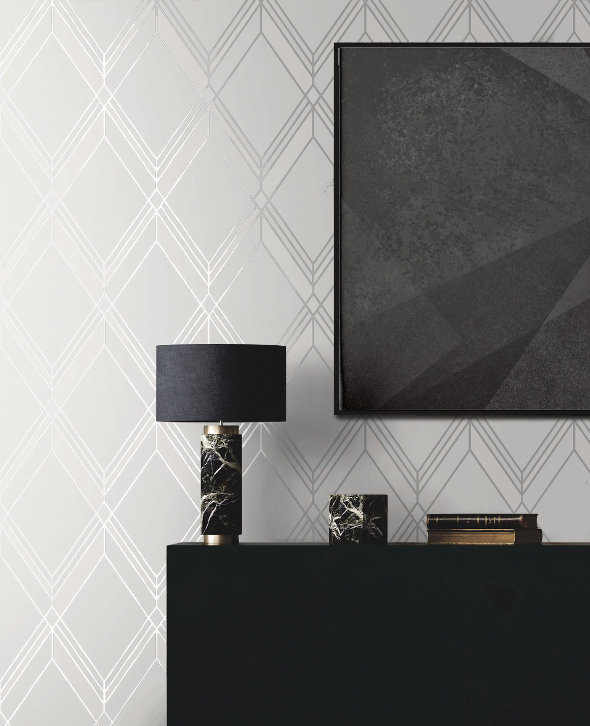 Brooklyn Diamond Metallic Silver Wallpaper from Deco 2 by Collins & Company