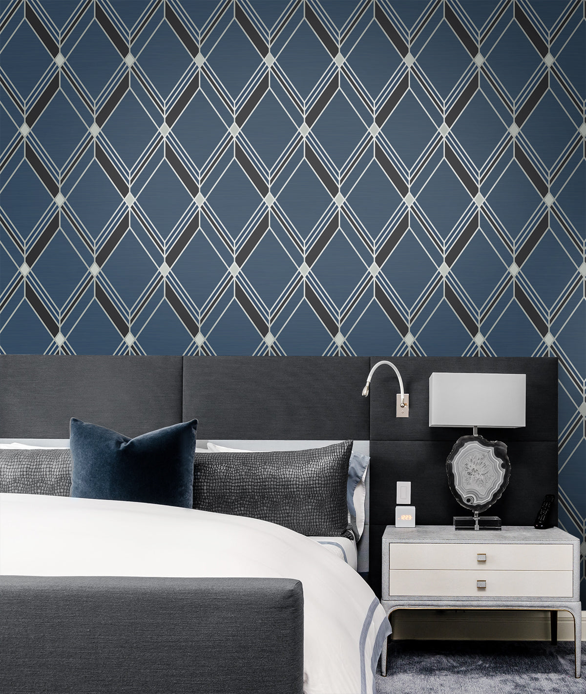 Brooklyn Diamond Blue Wallpaper from Deco 2 by Collins & Company