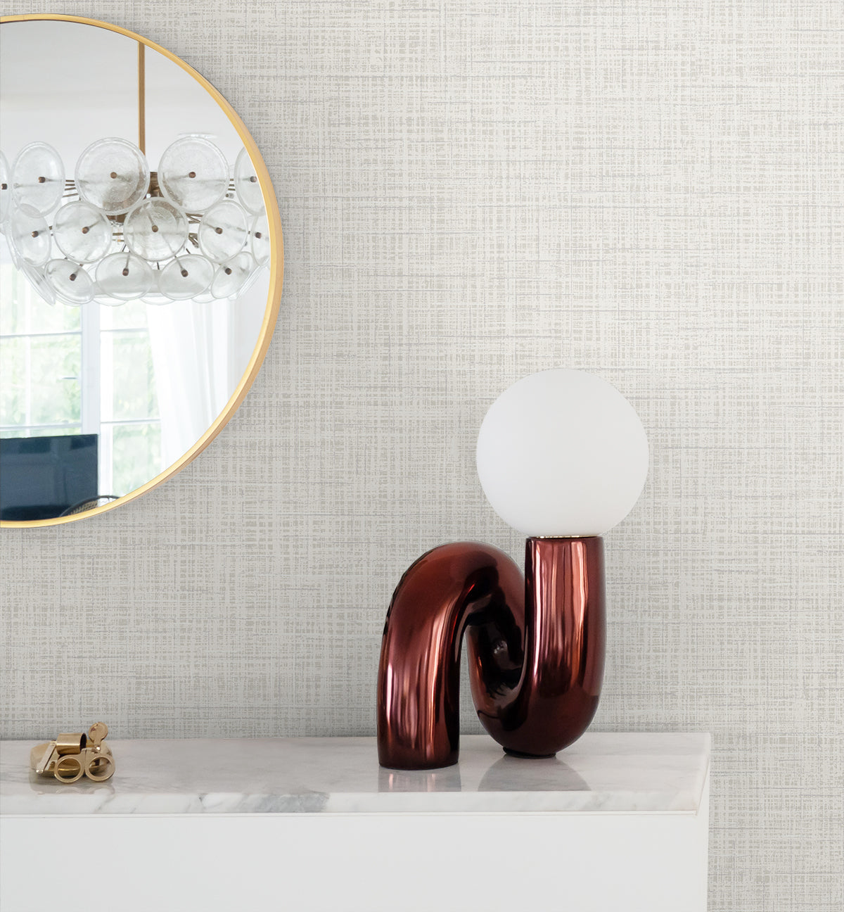 Glitter Faux Finish White Linen Wallpaper from Deco 2 by Collins & Company