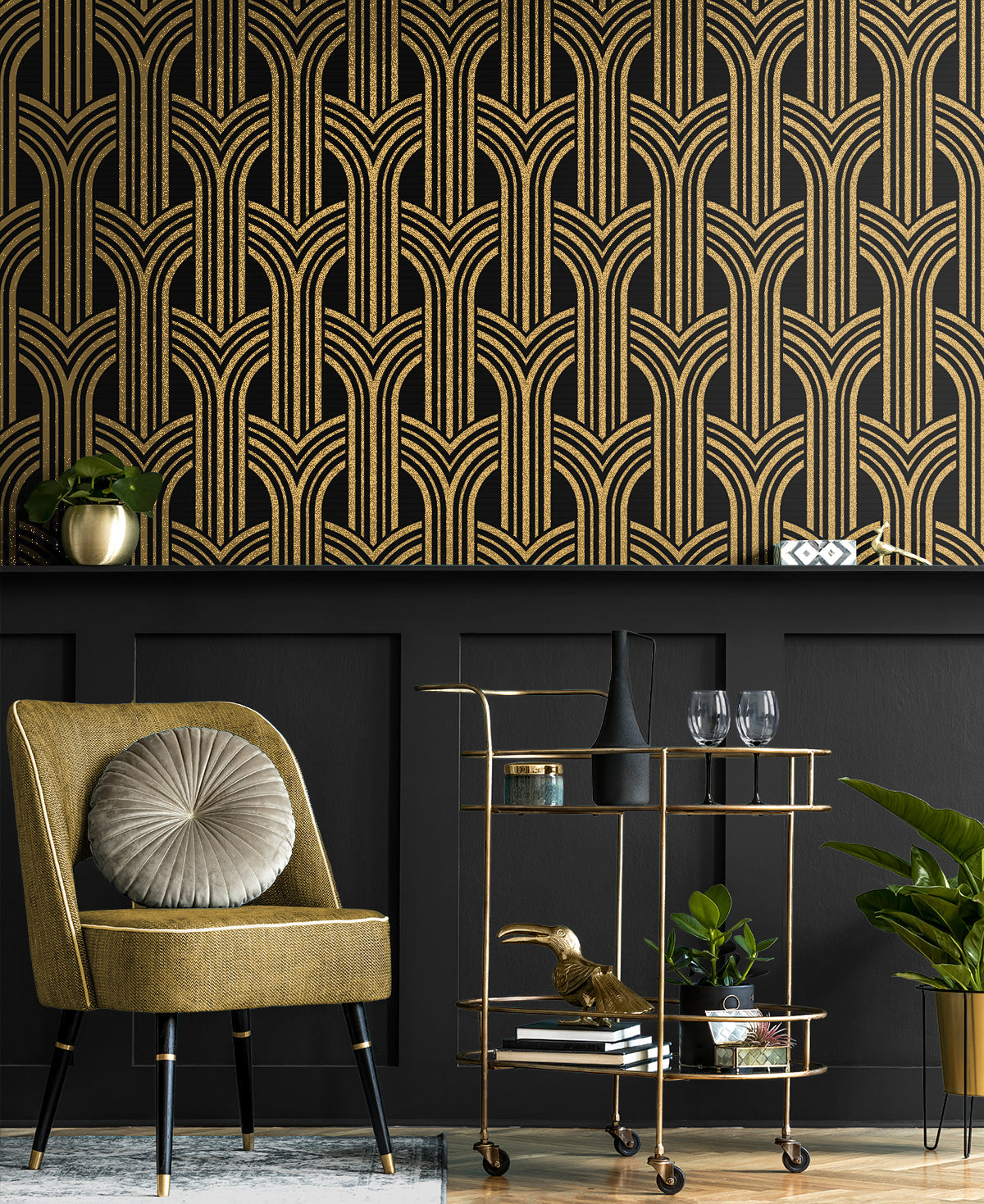 Broadway Arches Antique Gold Wallpaper from Deco 2 by Collins & Company