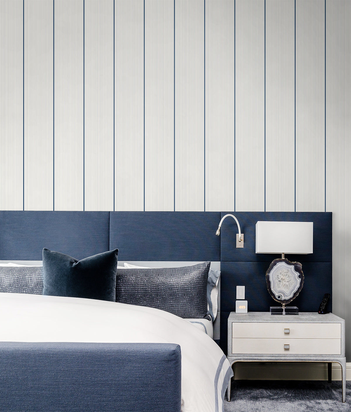 Rockefeller Stripe Navy Wallpaper from Deco 2 by Collins & Company