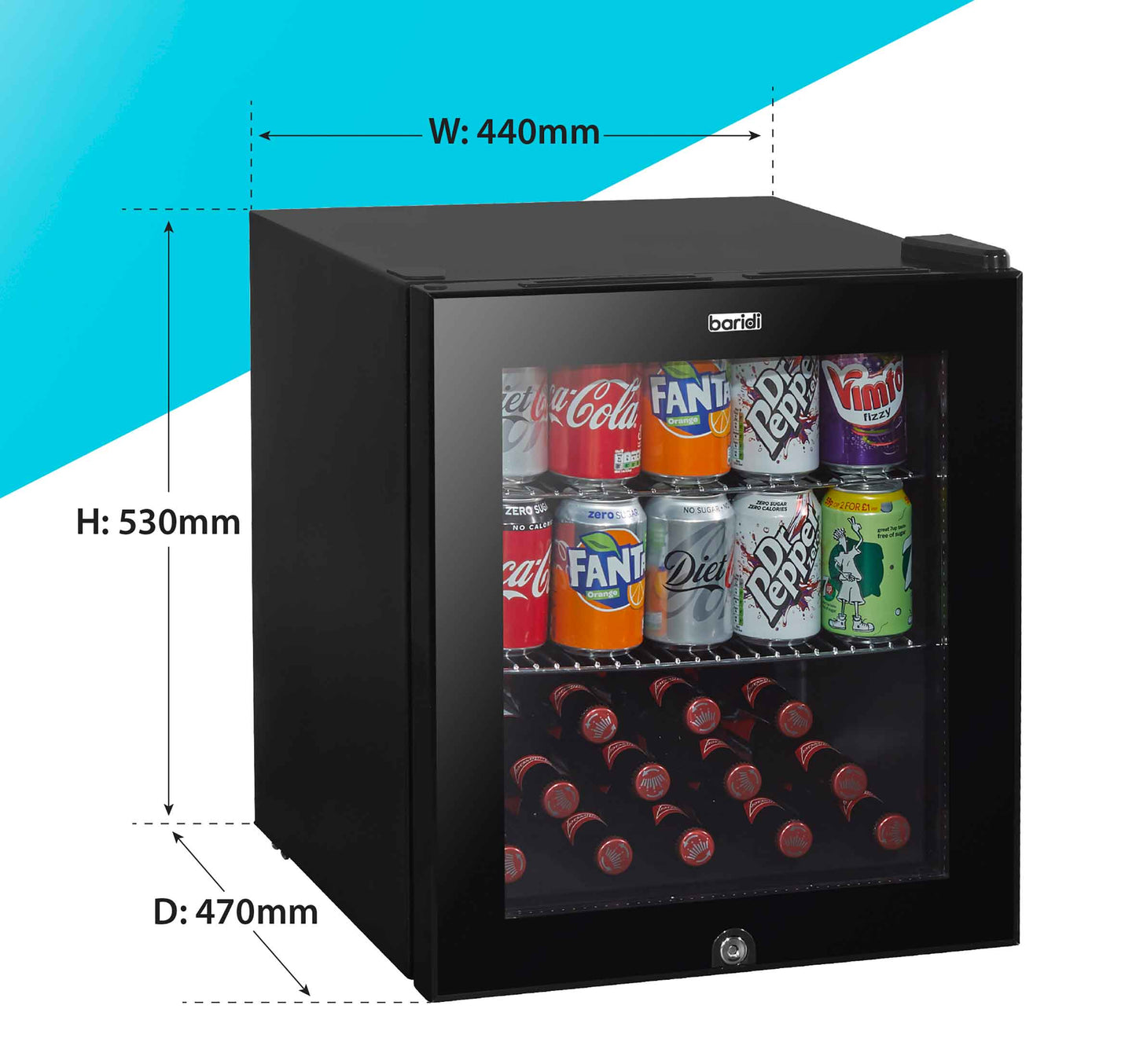 Baridi 50L Drinks/Beer & Wine Mini Cooler Fridge with LED Light, Black - DH12
