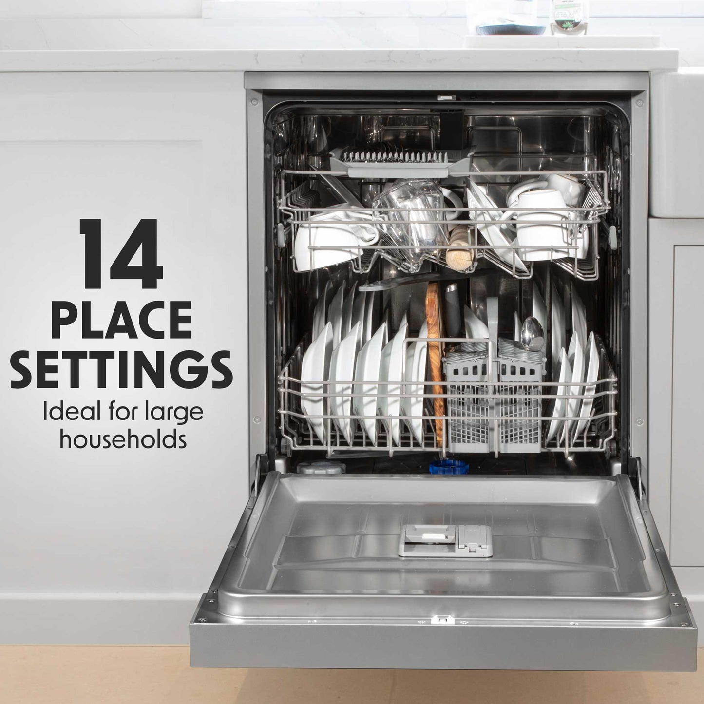 60cm Freestanding Dishwasher, 14 Place Settings, 8 Programs, LED Display, Silver - DH167