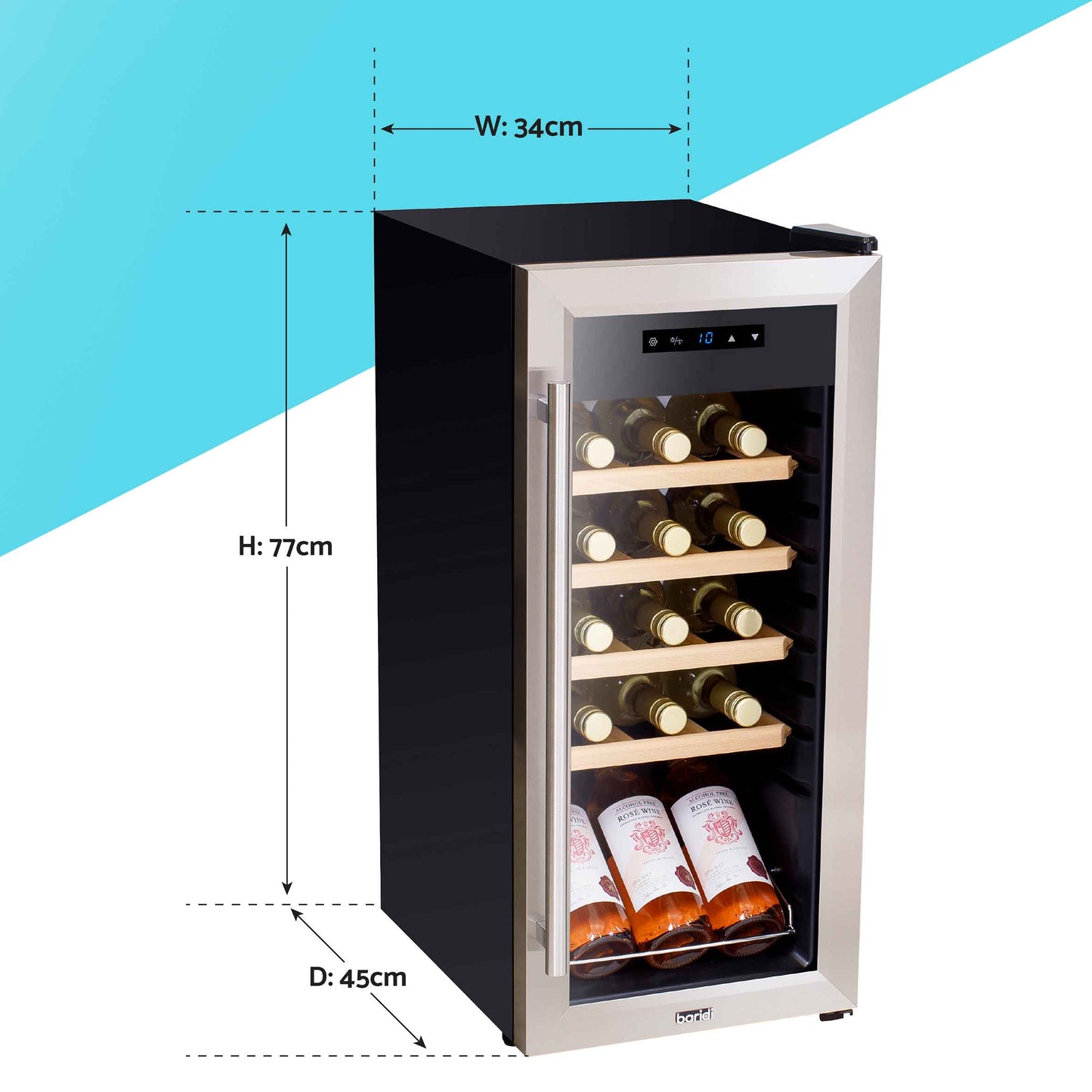 Baridi 18 Bottle Wine Cooler Fridge with Digital Touch Screen Controls & LED Light, Stainless Steel - DH29