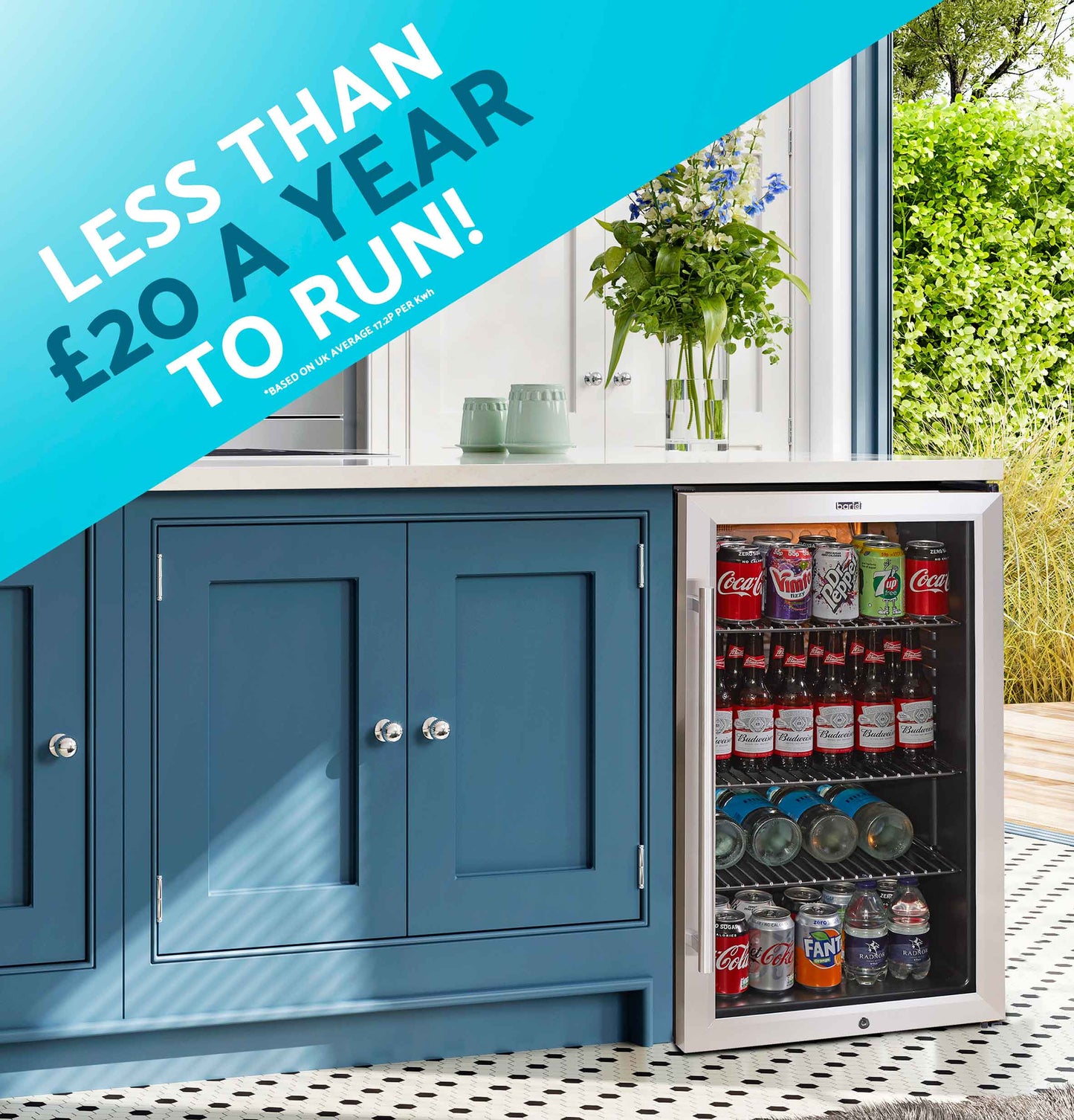 Baridi 85L Under Counter Drinks, Beer & Wine Cooler Fridge with Light, Stainless Steel - DH31